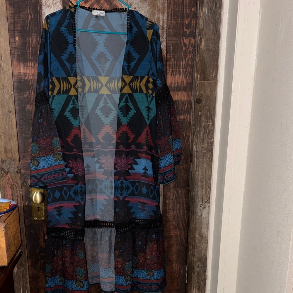 Tasha Polizzi Blue and Brown Kimono